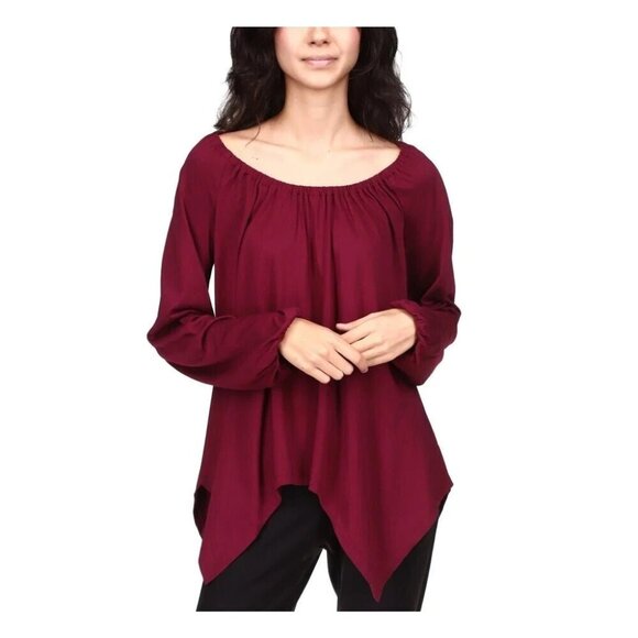 Michael Kors Handkerchief Hem Top Womens Size XXS Dark Ruby Red Long Sleeve - Picture 1 of 11